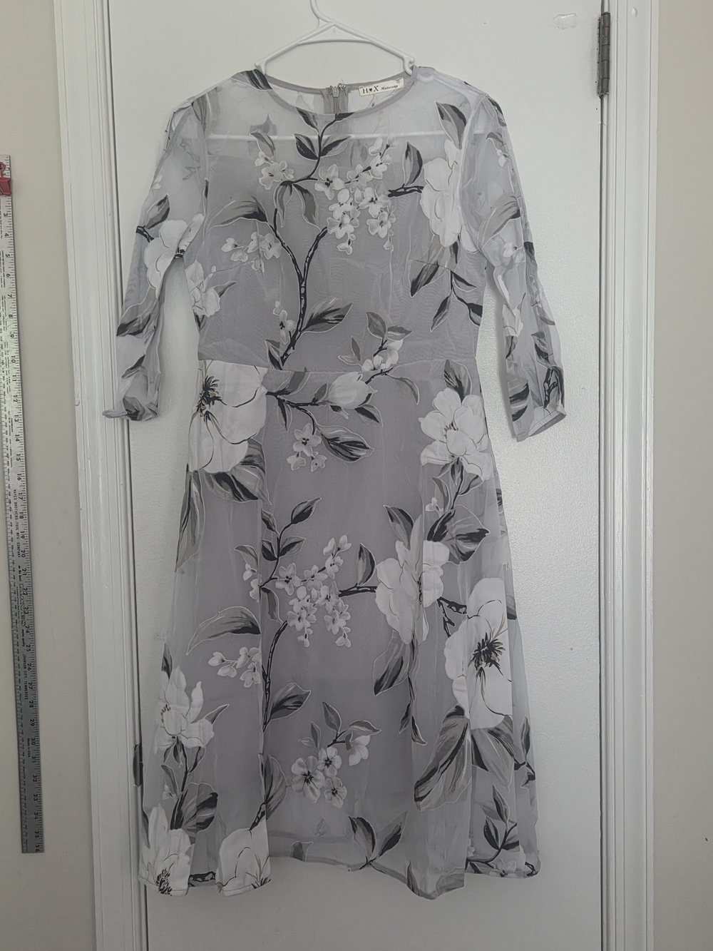 Romantic Moody Floral Sheer Overlay Dress Slit Sleeve Detail Size S